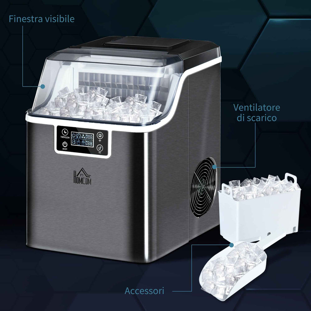 Ice Maker, 20kg in 24 Hours, 24 Cubes in 14-18 Minutes, Self-Cleaning System, Black