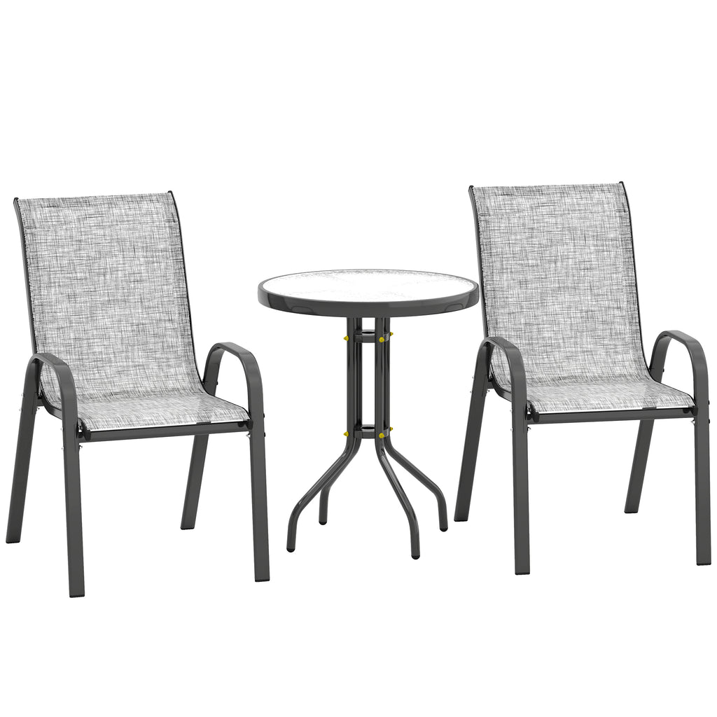 Outsunny 3-Piece Garden Set with 2 Garden Chairs 54x71x93 cm and Round Table Ø60x71 cm in Grey Steel