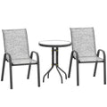 Outsunny 3-Piece Garden Set with 2 Garden Chairs 54x71x93 cm and Round Table Ø60x71 cm in Grey Steel