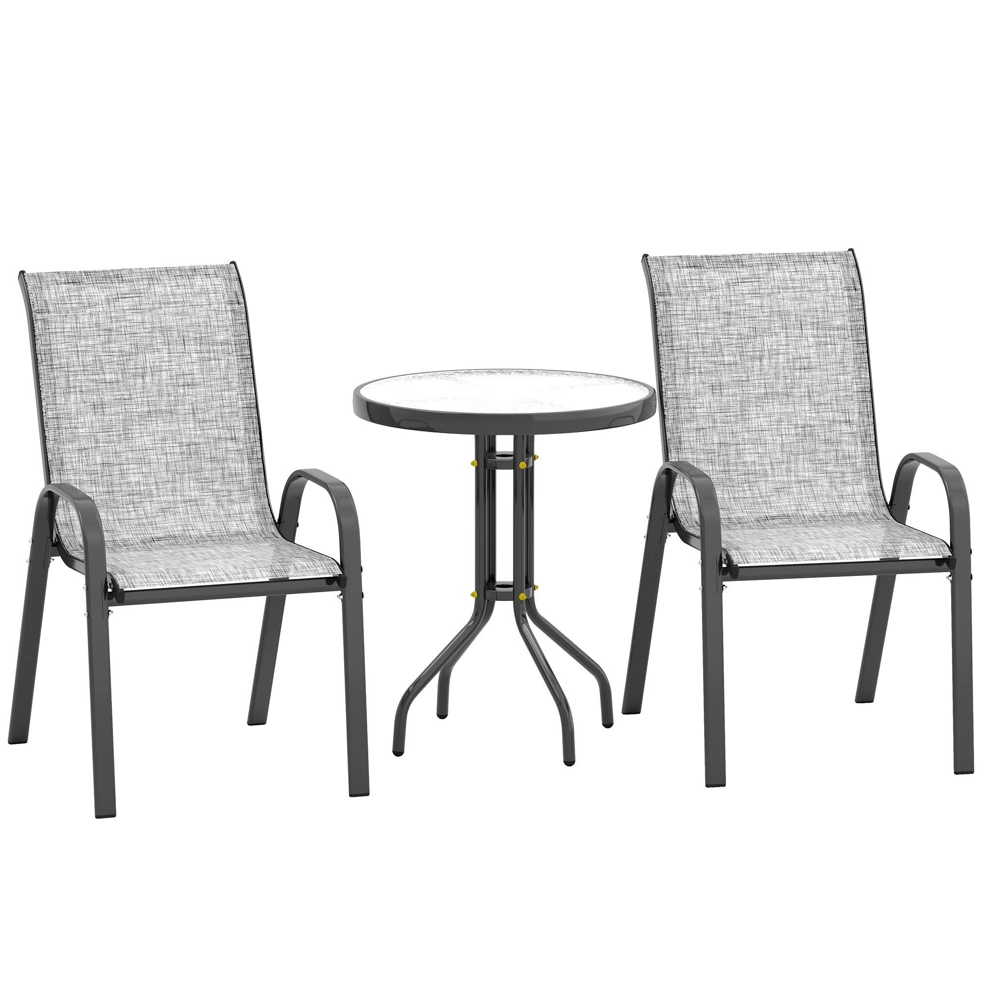 Outsunny 3-Piece Garden Set with 2 Garden Chairs 54x71x93 cm and Round Table Ø60x71 cm in Grey Steel