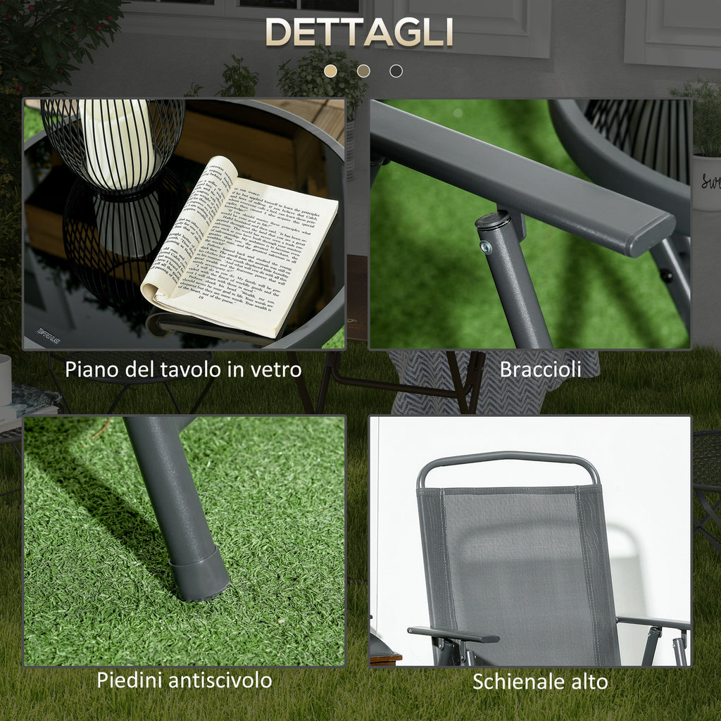 Outsunny 3-Piece Garden Set with 2 Chairs 53.5x64x93 cm and Coffee Table Ø45x50 cm, Metal, Dark Grey