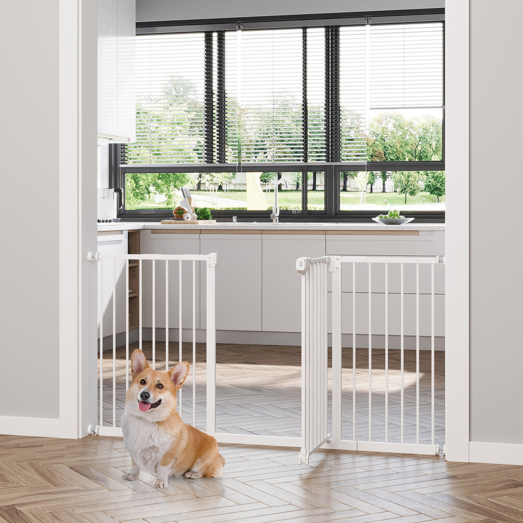 3-Way Dog Gate with Adjustable Width 74-148 cm and Automatic Closure, White