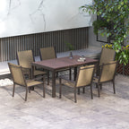 7-Piece Plastic Garden Set with 6 Stackable Chairs and Rectangular Table, Khaki and Brown - Borgè