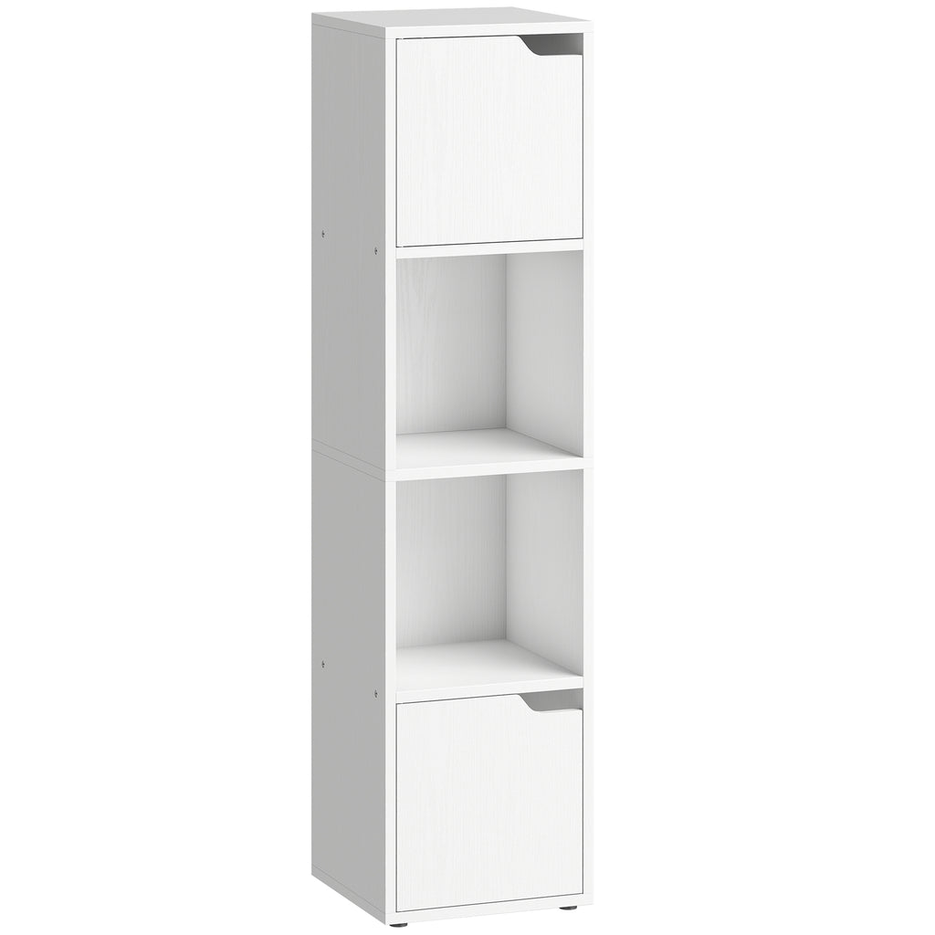 HOMCOM Modern Bookcase with 2 Cabinets and 4 Doors, 30x29x119 cm, White