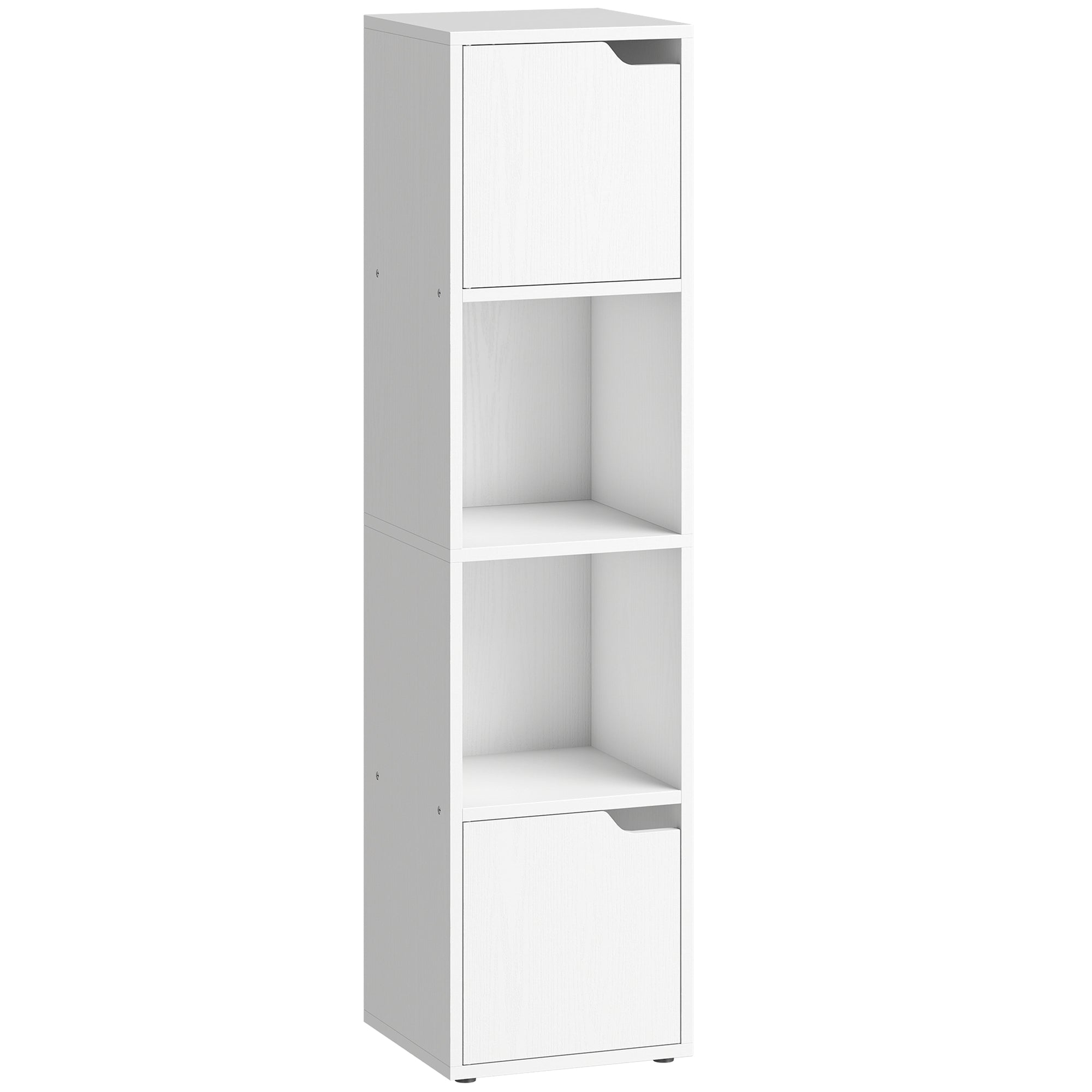 HOMCOM Modern Bookcase with 2 Cabinets and 4 Doors, 30x29x119 cm, White