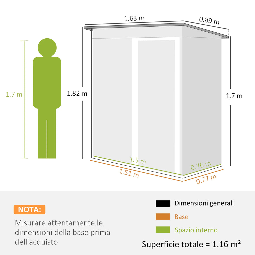 Garden Shed with Sloping Roof and Sliding Door, Galvanized Steel Garden Tool Shed, 1.16m², 163x89x182 cm, Black - Borge' Group Limited