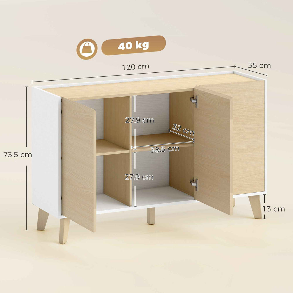 HOMCOM 120cm Soft-Close Sideboard with Wood and White Effect