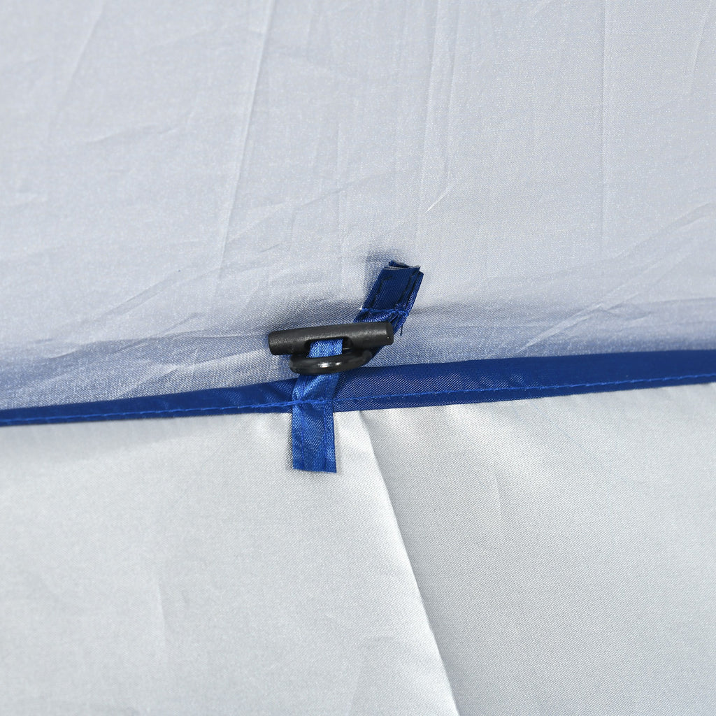 Tilting Beach Umbrella with Side Curtains, in Polyester and Steel, Ø191x211 cm, Blue and White