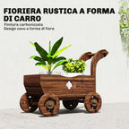 Outsunny Wooden Cart Planter with 4 Wheels, Handle and Drainage Holes, 68x38x52 cm, Wood