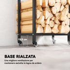 Outsunny Two-Tier Indoor and Outdoor Log Rack with Reinforced Steel Wheels, 60x30x119 cm, Black