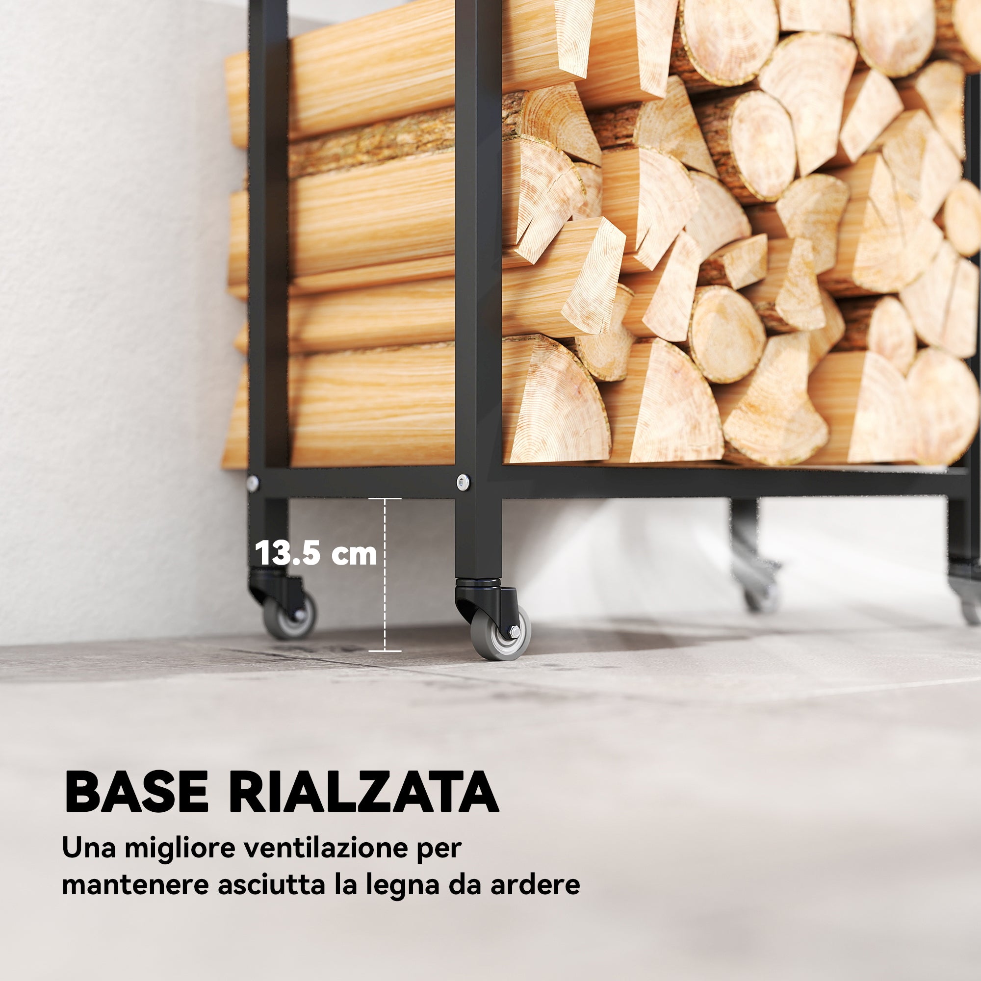 Outsunny Two-Tier Indoor and Outdoor Log Rack with Reinforced Steel Wheels, 60x30x119 cm, Black