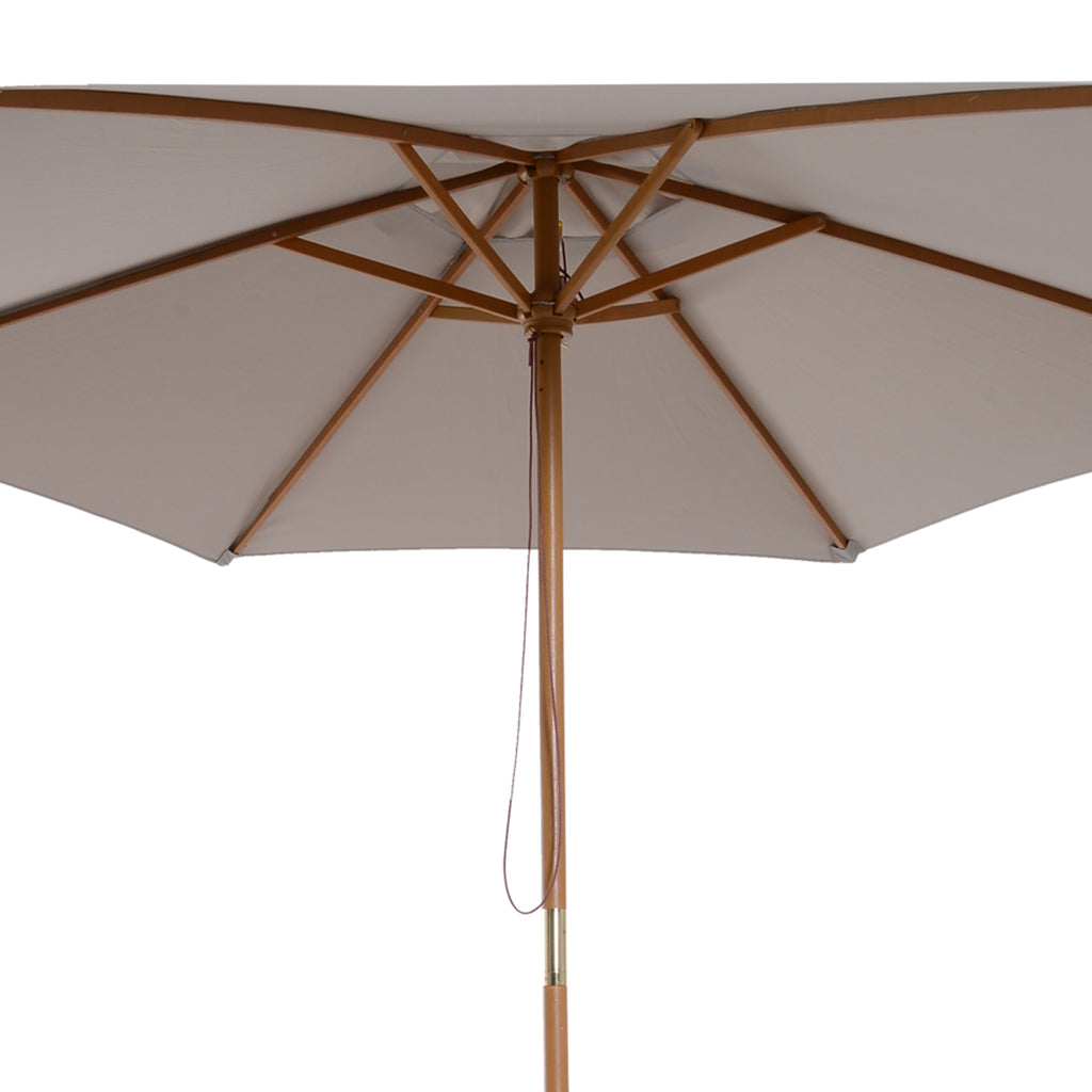 Garden Umbrella with 6 Ribs in Wood and Polyester Fabric, 2.5x2.3m, Gray - Borgè