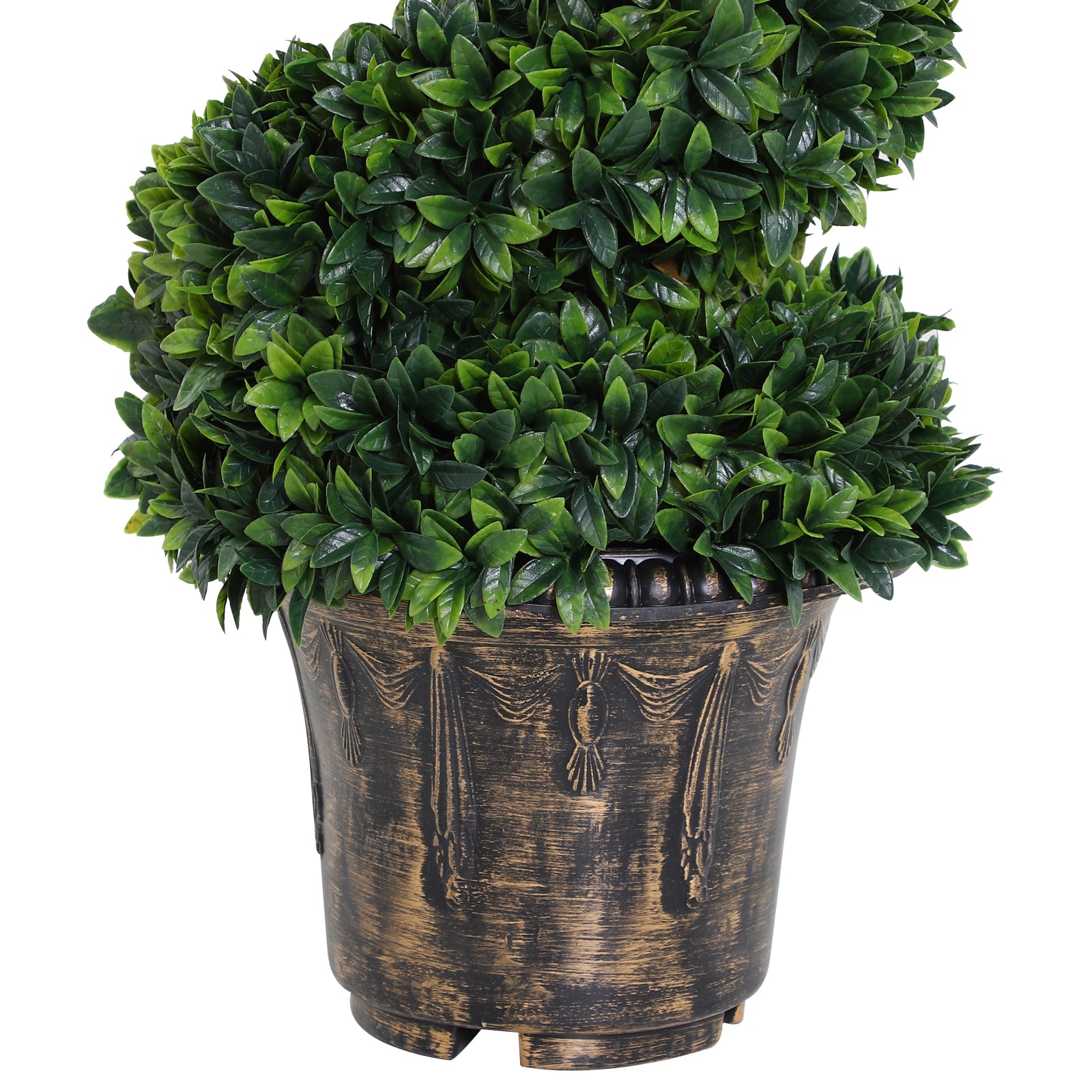 Outsunny 120cm Artificial Boxwood Spiral Indoor Plant, Indoor and Outdoor Artificial Plant with Pot Included, Fake Plant for Home, Office, Living Room, Garden Decoration, Green