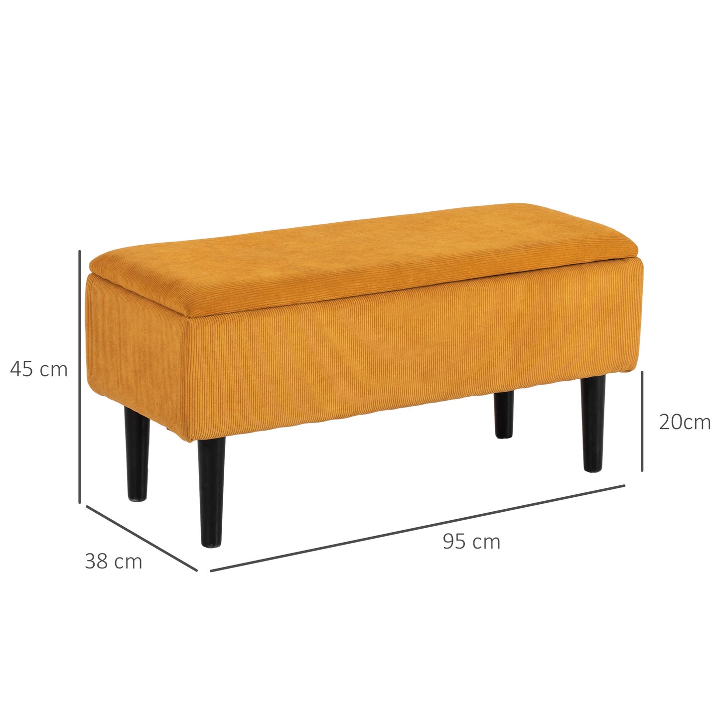 Bed Bench in Polyester and Wood for Bedroom and Entrance, 95x38x45 cm, Orange