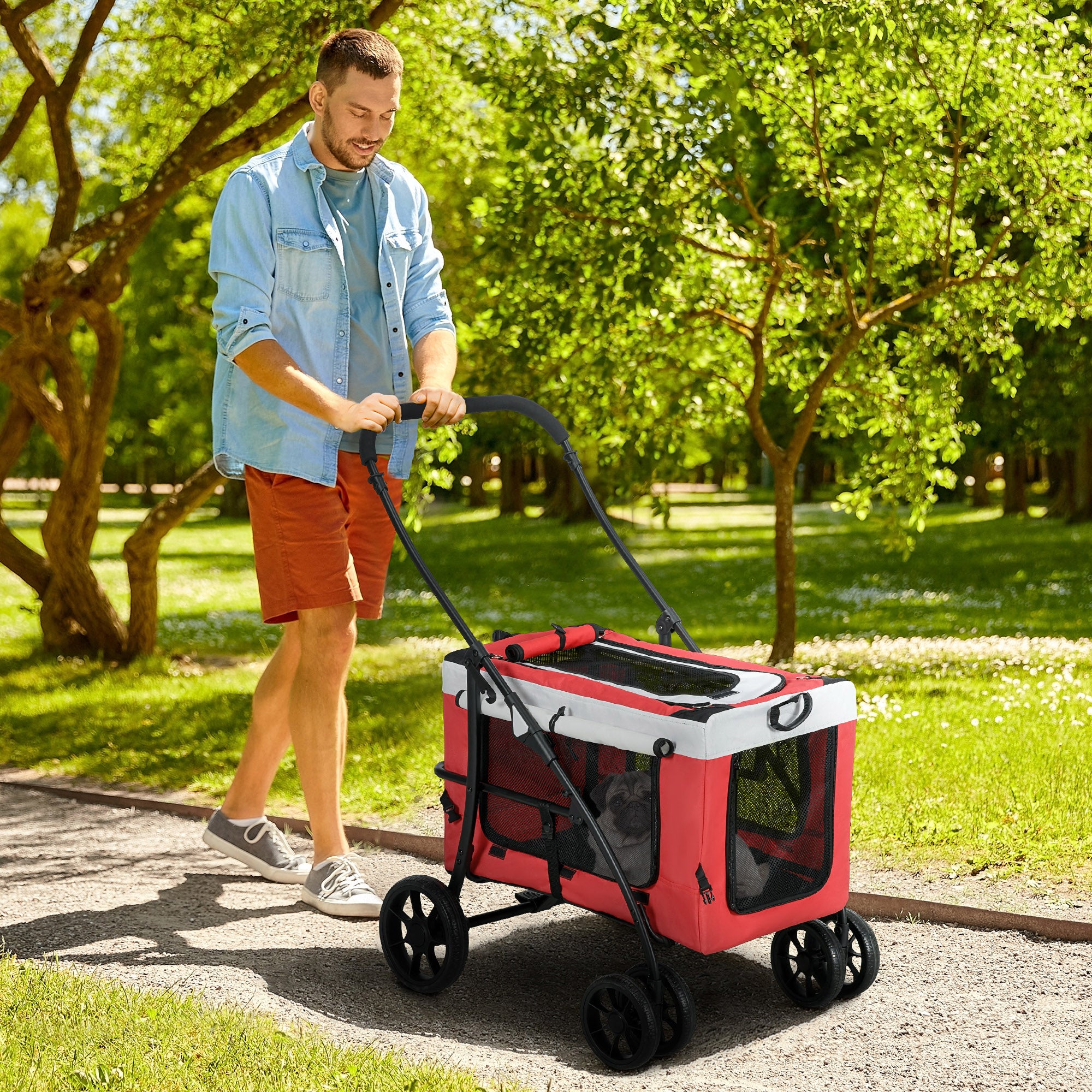 PAWHUT Small and mini -size dog stroller with 2 leashes and storage case, 81x58x97.5 cm - Borgè