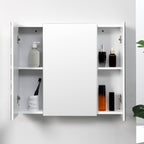 Bathroom Cabinet with 3 Mirrored Doors and Adjustable Shelves, 70x15x60cm, White - Borgè