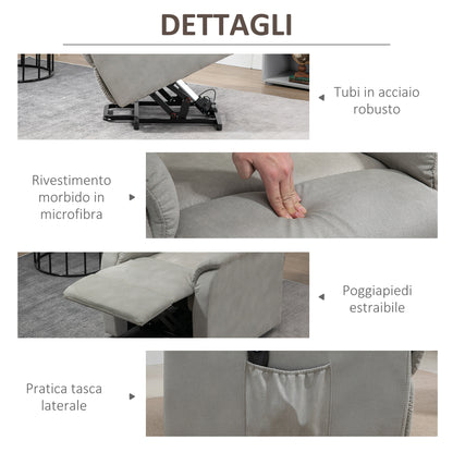 Lift Armchair Reclining 150° max with Remote Control and Footrest, 75x93x110 cm, Grey