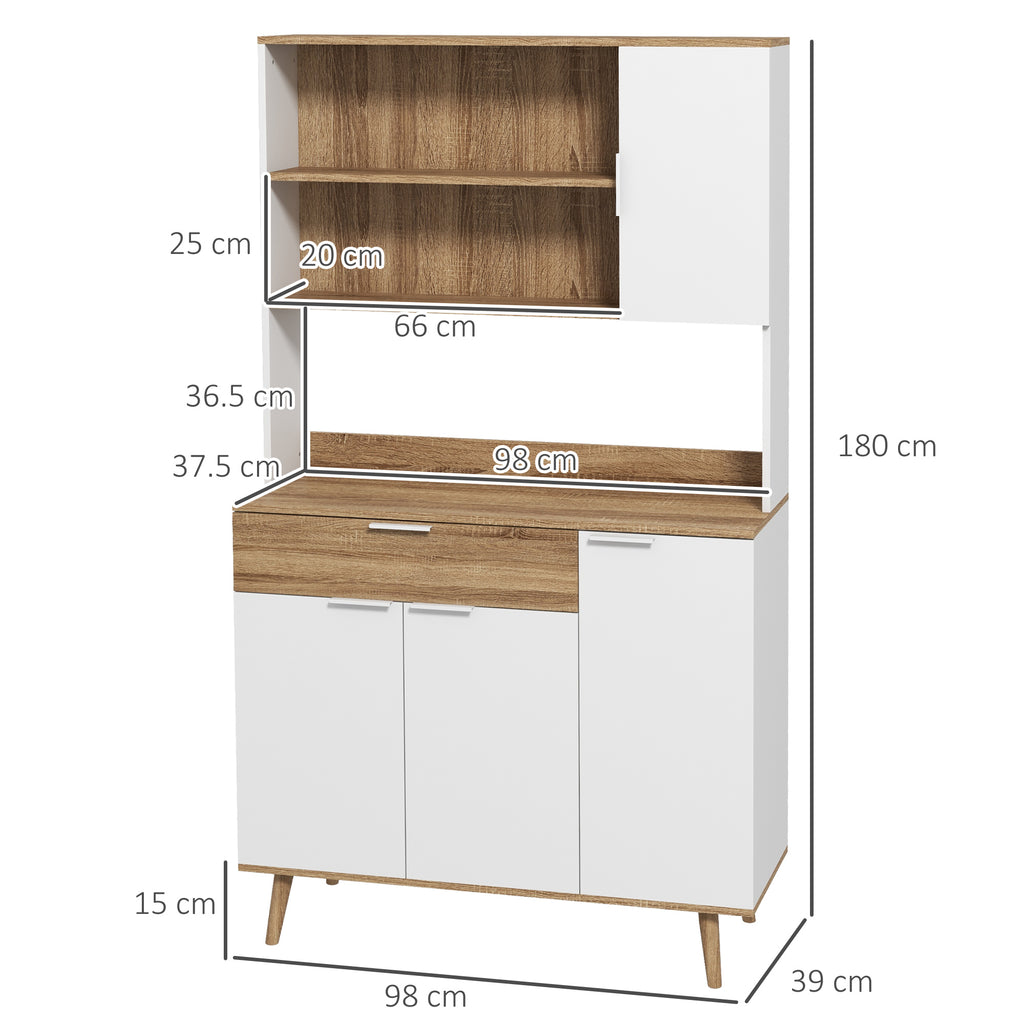 Homcom Modern Mobile Creenza Pantry with lockers and drawer, 98x39x180cm, white and wood - Borgè