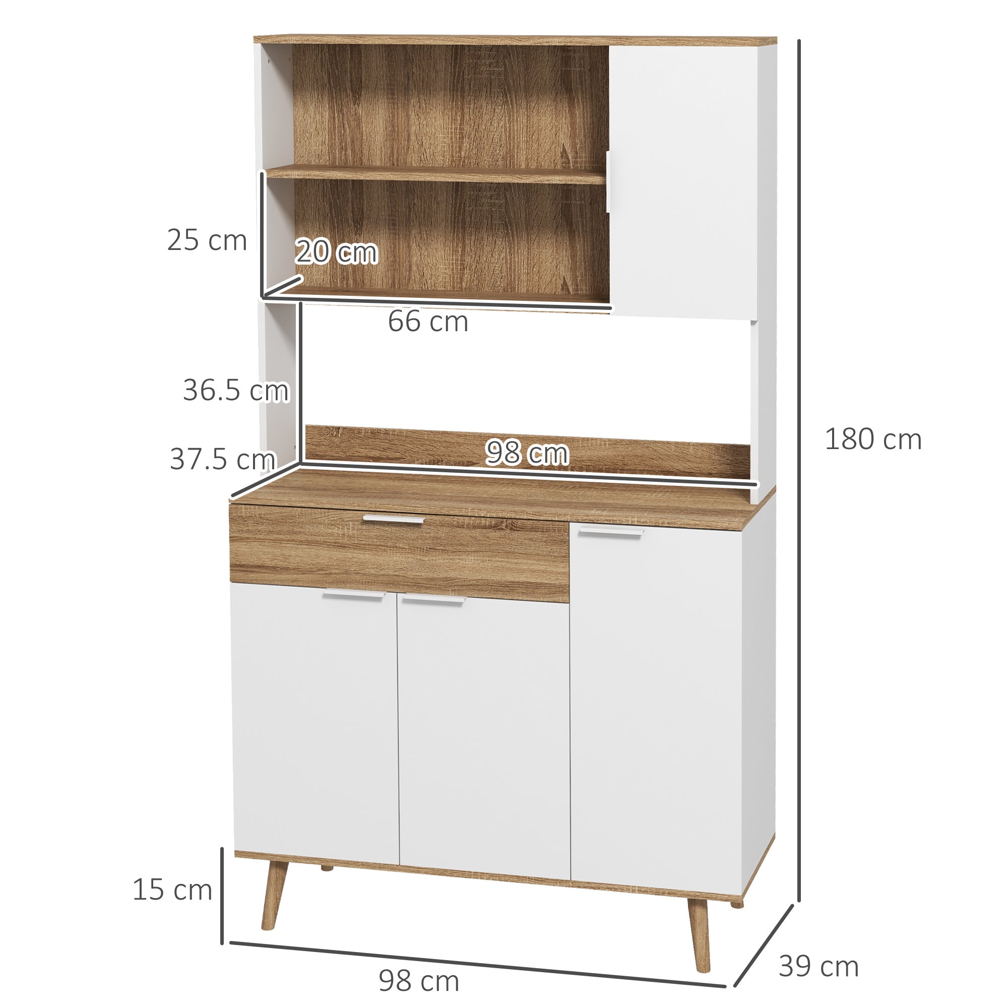 Homcom Modern Mobile Creenza Pantry with lockers and drawer, 98x39x180cm, white and wood - Borgè