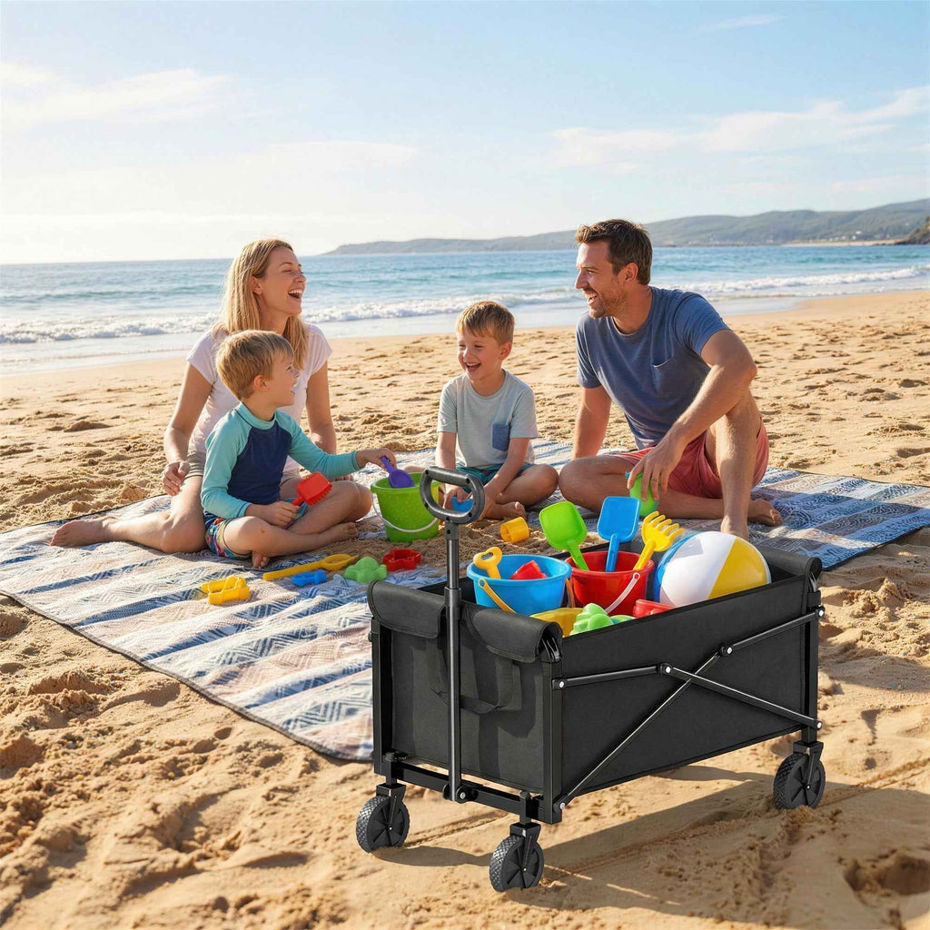 Outsunny 80L Folding Garden Cart with Adjustable Handle, Metal and Oxford Fabric, 78x47.5x92 cm, Black