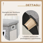Cat House with Scratching Post, Cushion and Ball, Made of Wood and Polyester, 35.5x35.5x42.5 cm, Cream and Grey