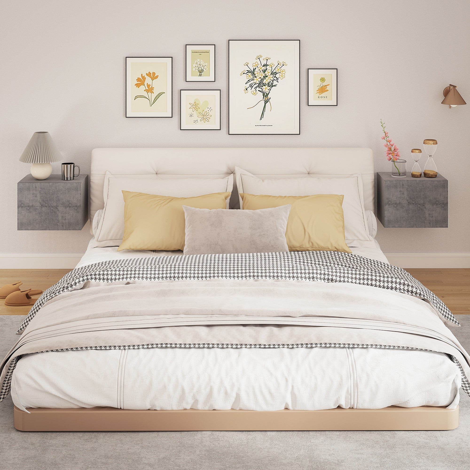 Set of 2 Floating Bedside Tables with 2 Drawers Modern and Space-Saving, 40x29x30 cm, Cement Grey