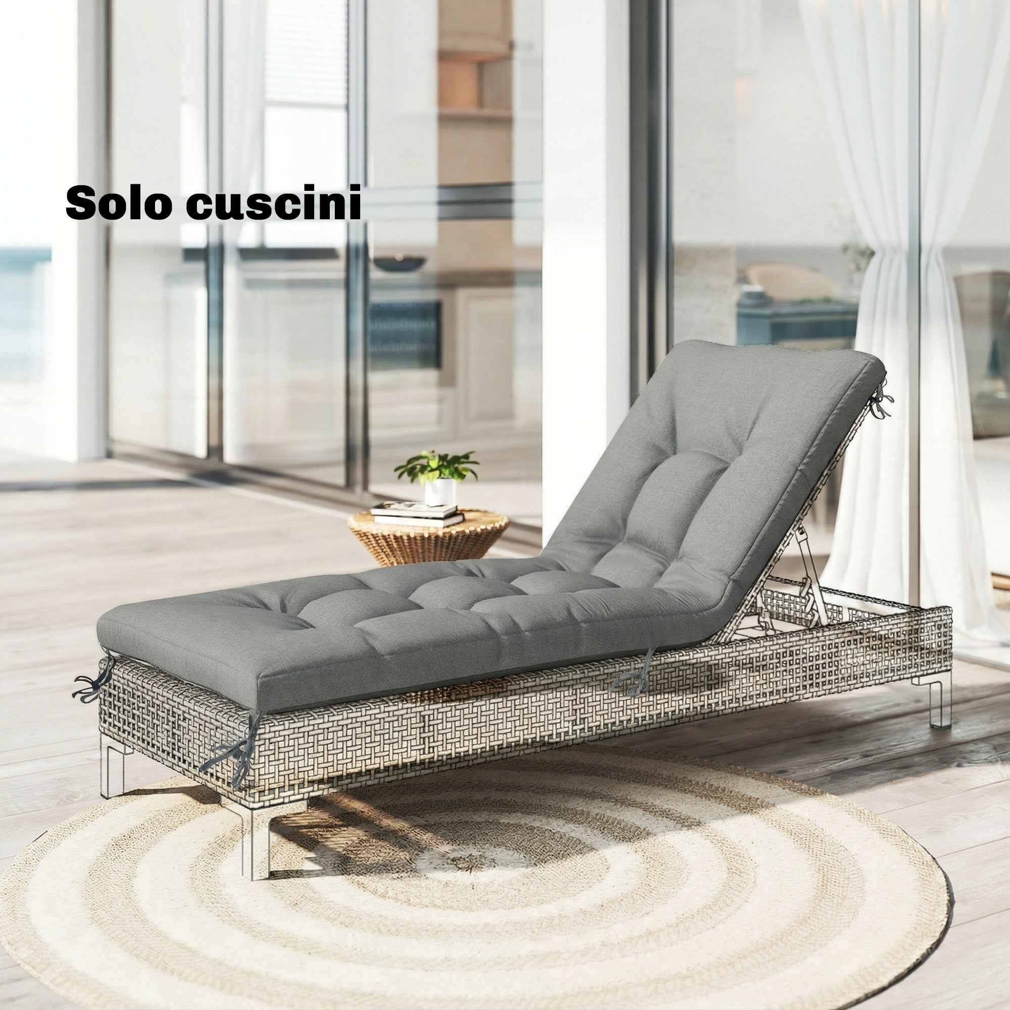 Outsunny Outdoor Chaise Lounge Cushion UV50+, 198 x 65 cm, Light Grey