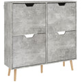 Mobile Shoe Rack with 4 Folding Drawers at 2 Levels for 16 Pairs, in Wood, 95x26x95 cm, Gray