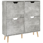 Mobile Shoe Rack with 4 Folding Drawers at 2 Levels for 16 Pairs, in Wood, 95x26x95 cm, Gray