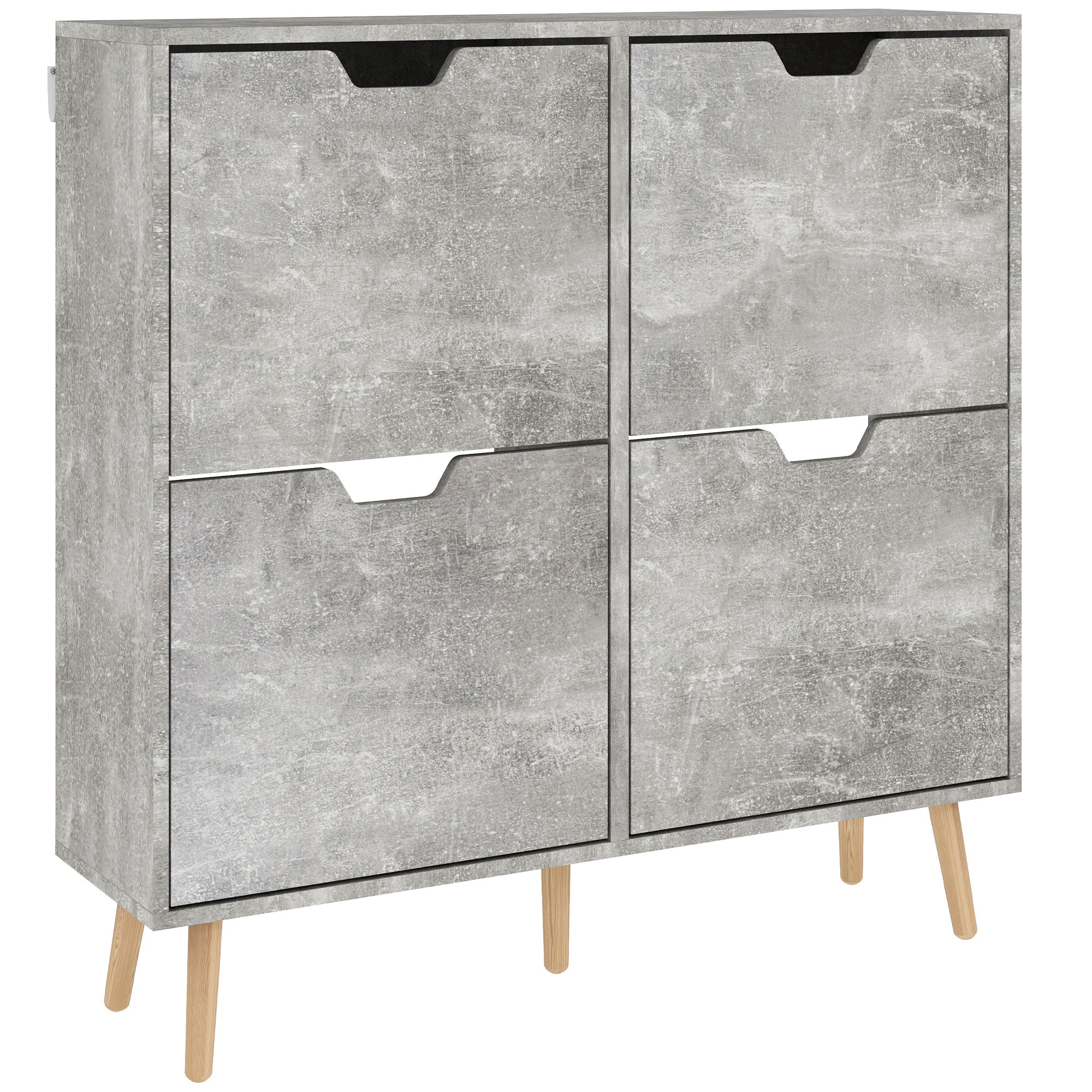 Mobile Shoe Rack with 4 Folding Drawers at 2 Levels for 16 Pairs, in Wood, 95x26x95 cm, Gray