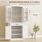 HOMCOM Country Style Kitchen Pantry with 2 Cabinets, 6 Shelves and Drawer, Wooden, 76x39.5x183.5 cm, White