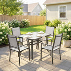 Outsunny 5-Piece Garden Set with 4 Stackable Chairs and Tempered Glass Table with Umbrella Hole, Light Grey