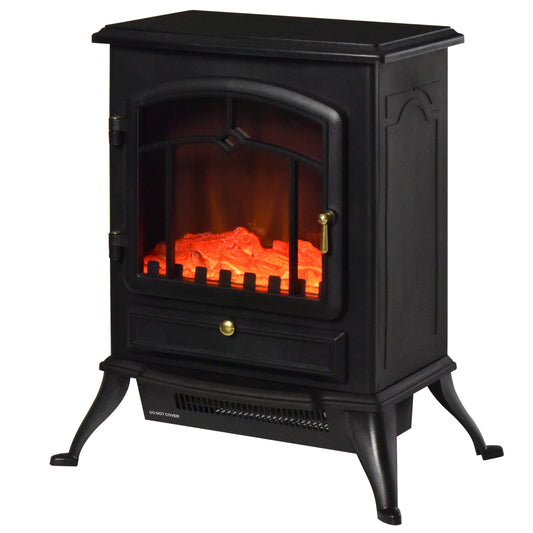 Electric Fireplace Floor Standing with Flame Effect Power 1000W /2000W in ABS and Glass 45×28×54cm Black