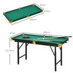 SPORTNOW Height-Adjustable Pool Table with Accessories, MDF and Steel, 140x63x55-75 cm, Green