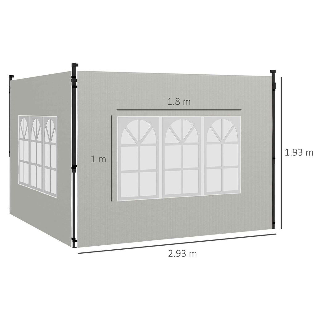 Outsunny Set of 2 Side Walls for Gazebos 3x3 m and 3x6 m with Windows, in PE and Plastic, 293x193 cm, White