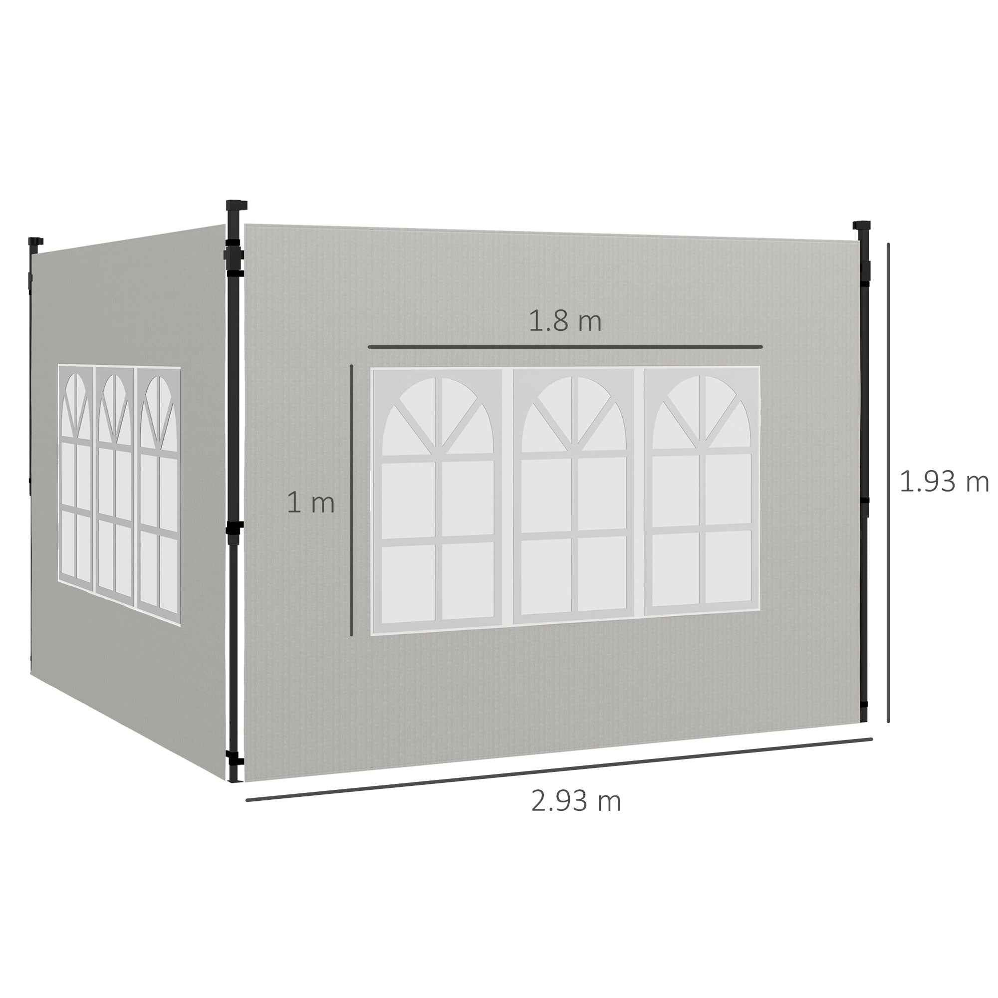 Outsunny Set of 2 Side Walls for Gazebos 3x3 m and 3x6 m with Windows, in PE and Plastic, 293x193 cm, White