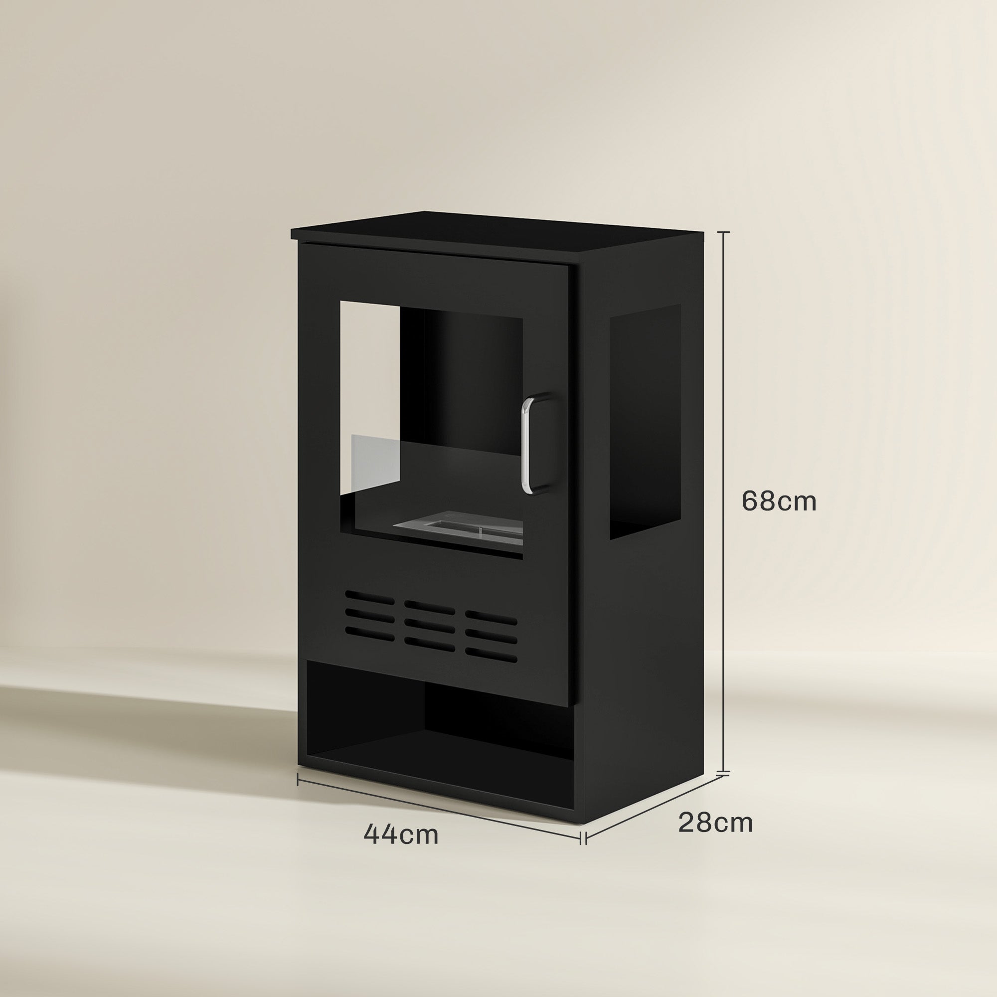 Freestanding Bioethanol Fireplace with 0.9L Burner and 3.3 Hour Duration, 44x28x68 cm, Black