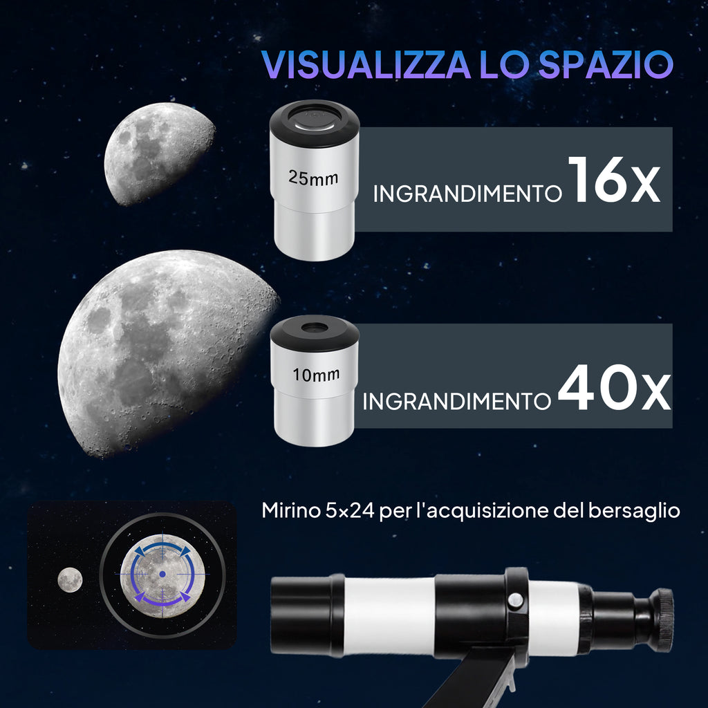 80mm Astronomical Telescope with AZ Mount, 2 Eyepieces and Smartphone Adapter, 92x92x130 cm, Black and White