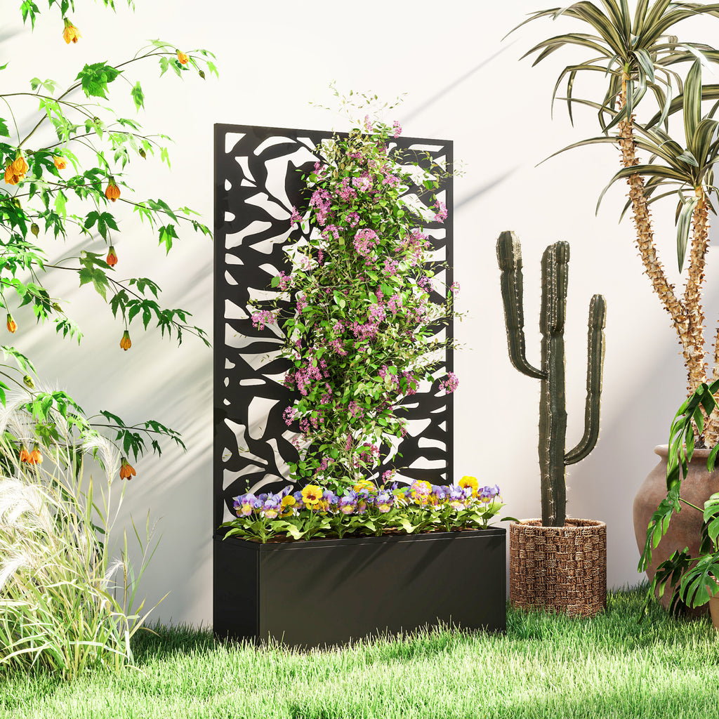 Outsunny Steel Planter with Trellis for Climbing Plants, Wall or Ground Mounting, 61x23x113 cm, Black