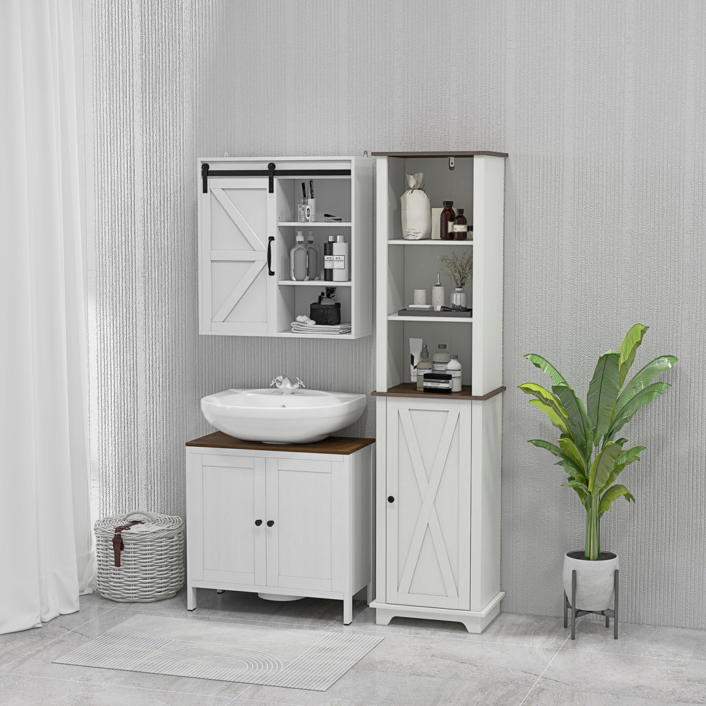 Bathroom Vanity Cabinet in Wood with Adjustable Internal Shelf, 60x30x60 cm, White and Walnut Color