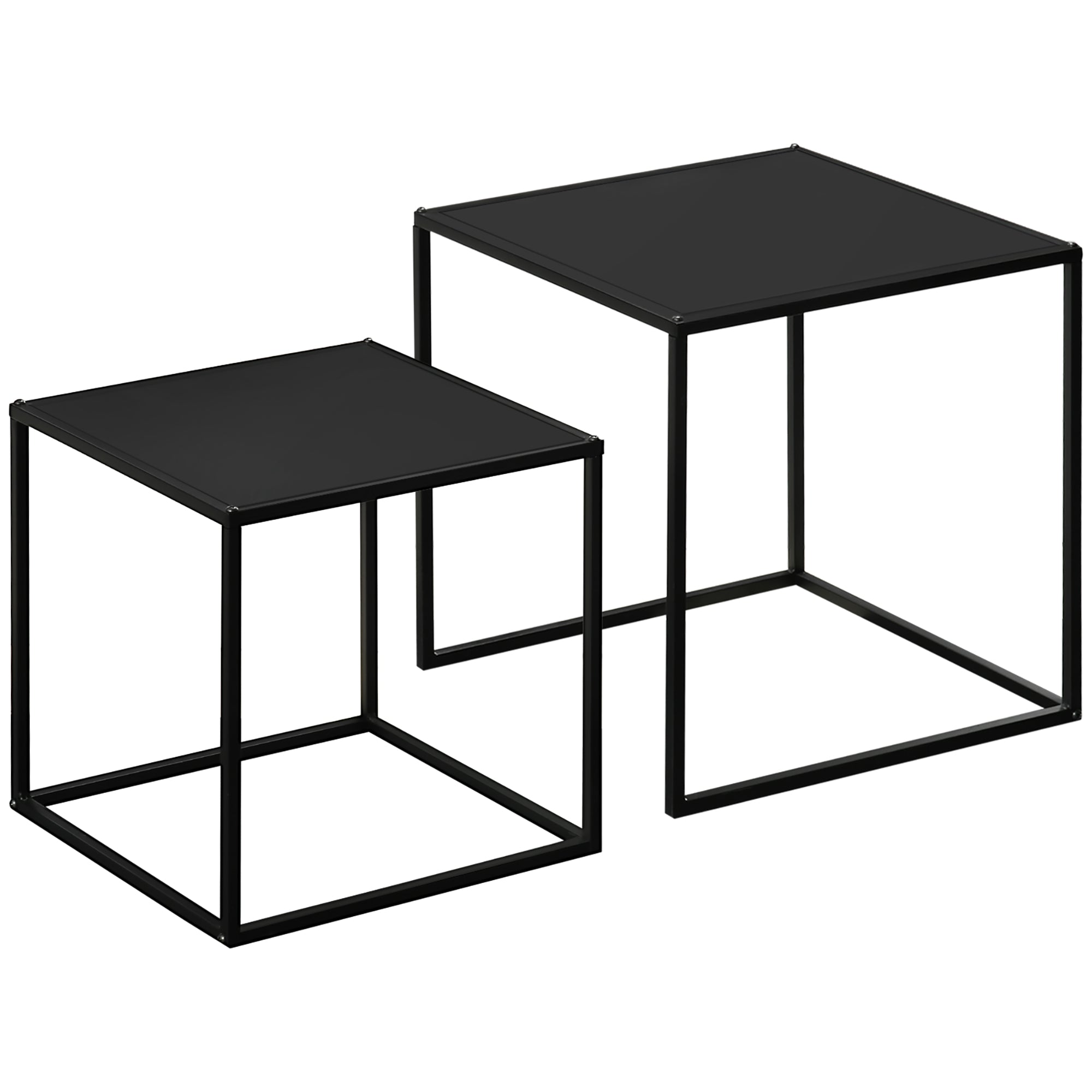 Set of 2 Square Stackable Coffee Tables for Living Room, Steel, Black ...
