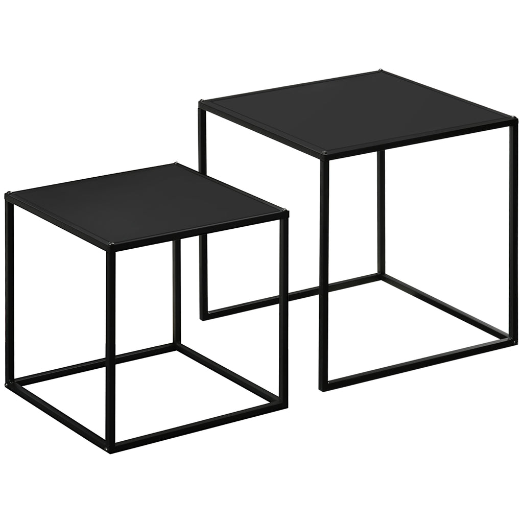 Set of 2 Square Stackable Coffee Tables for Living Room, Steel, Black