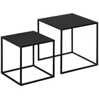 Set of 2 Square Stackable Coffee Tables for Living Room, Steel, Black