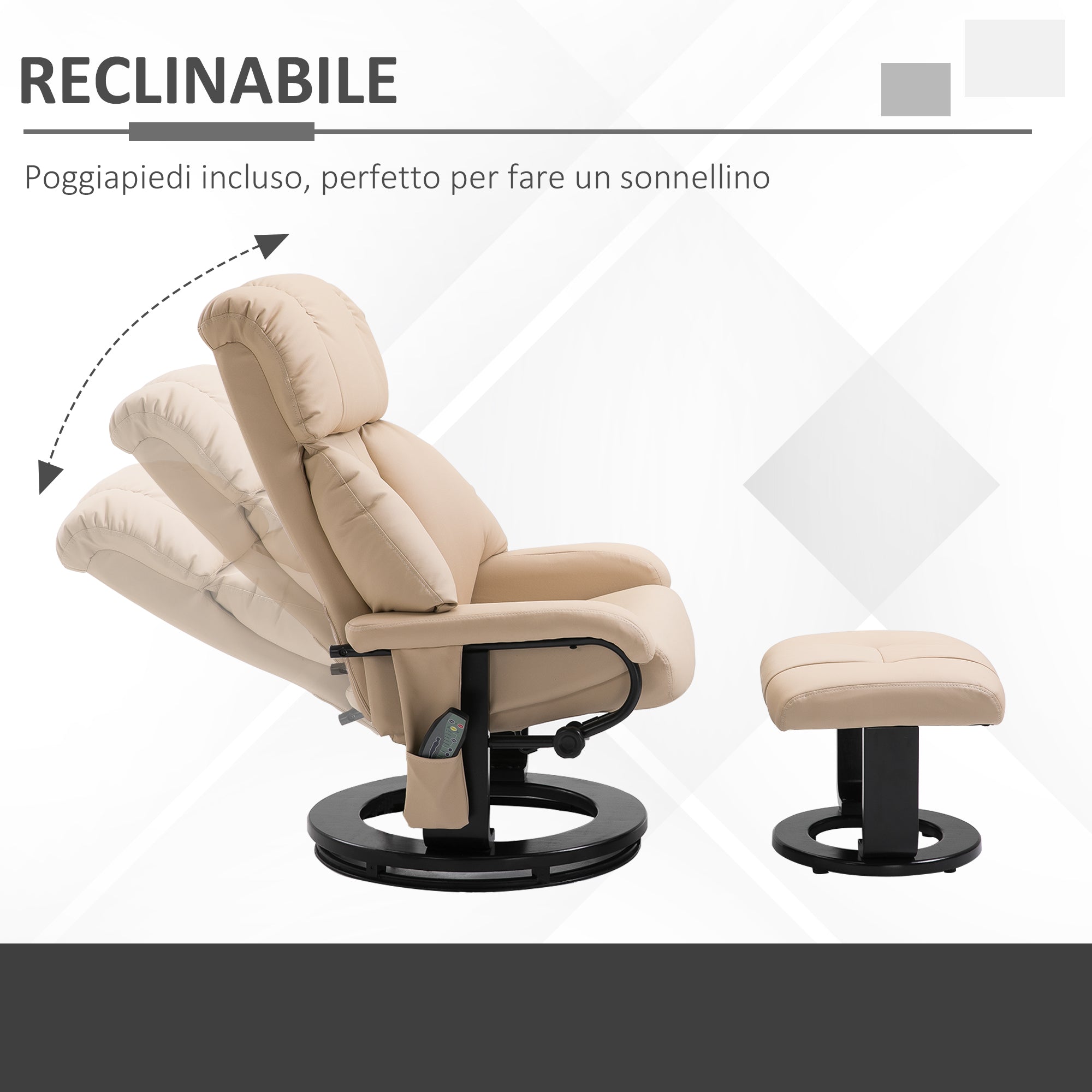 HOMCOM Reclining Massage Relaxing Chair with Footrest and Remote Control, 76x80x102 cm Cream