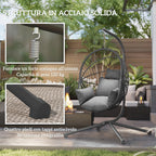 Outsunny Hanging Egg Chair with Padded Cushion and Folding Basket, 120x106x188 cm, Grey