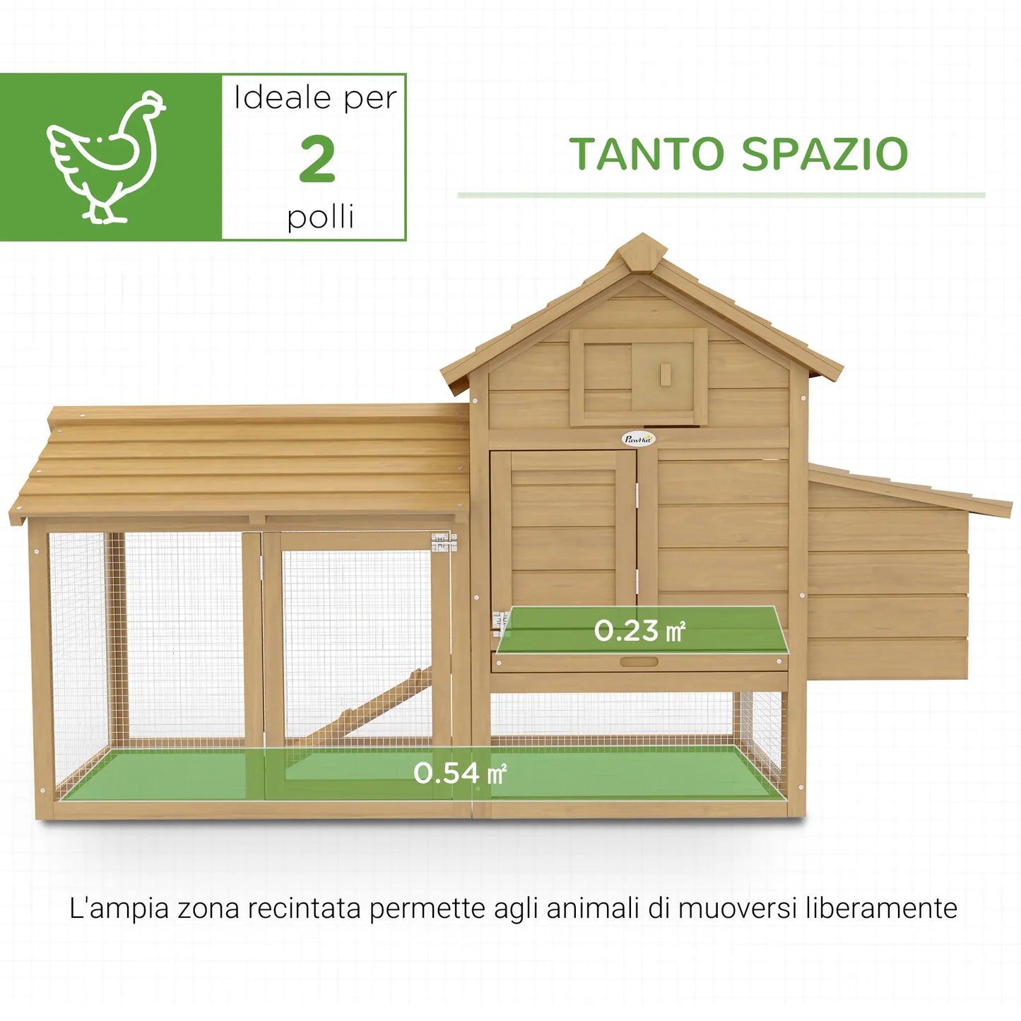 Prefabricated Wooden Chicken Coop for 2 Chickens with Run and Nest for Brooding, 150.5x54x87cm