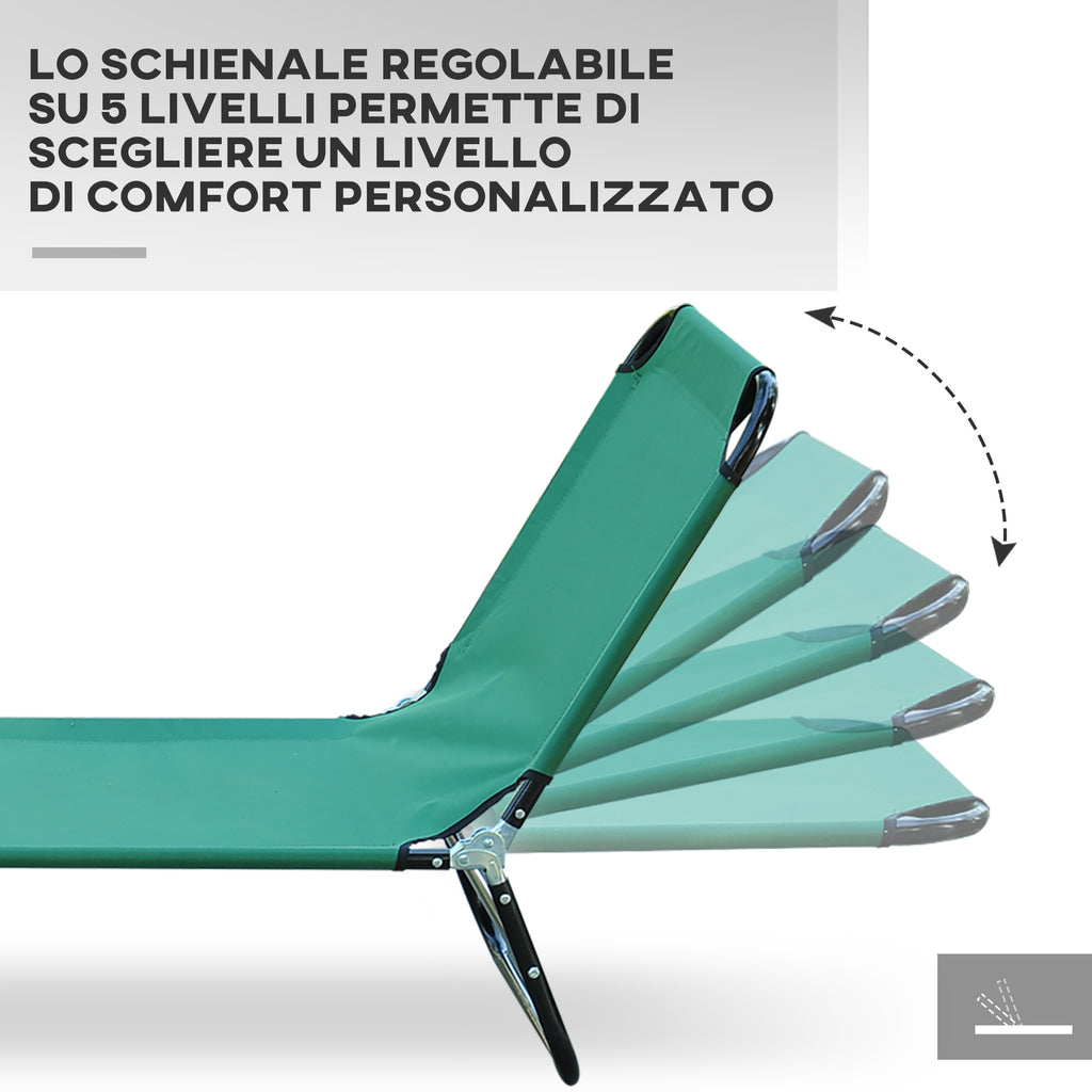 Folding Garden Lounger with 4-Position Reclining Backrest, 188x56x28cm, Green