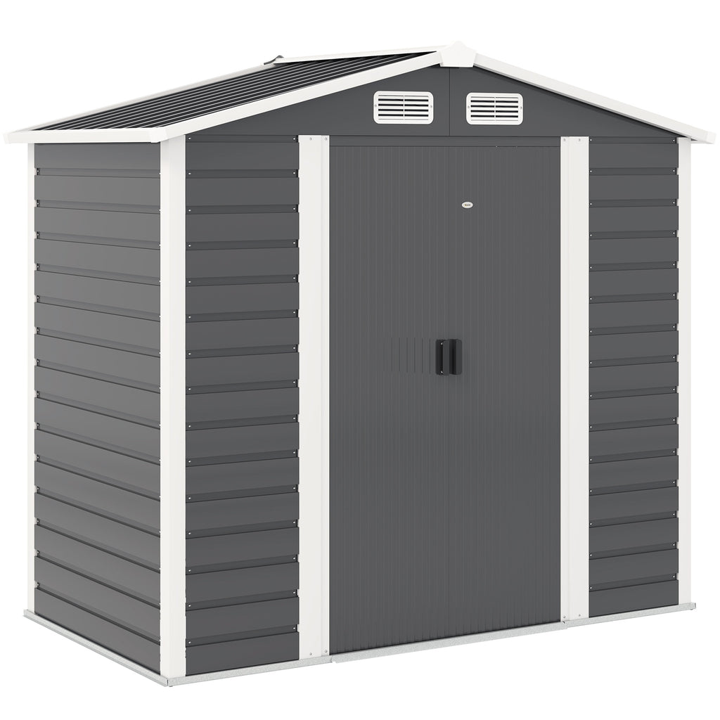 Metal Garden Shed with Sliding Doors and Padlock with Keys, 2.1x1.2x1.9m, Dark Grey