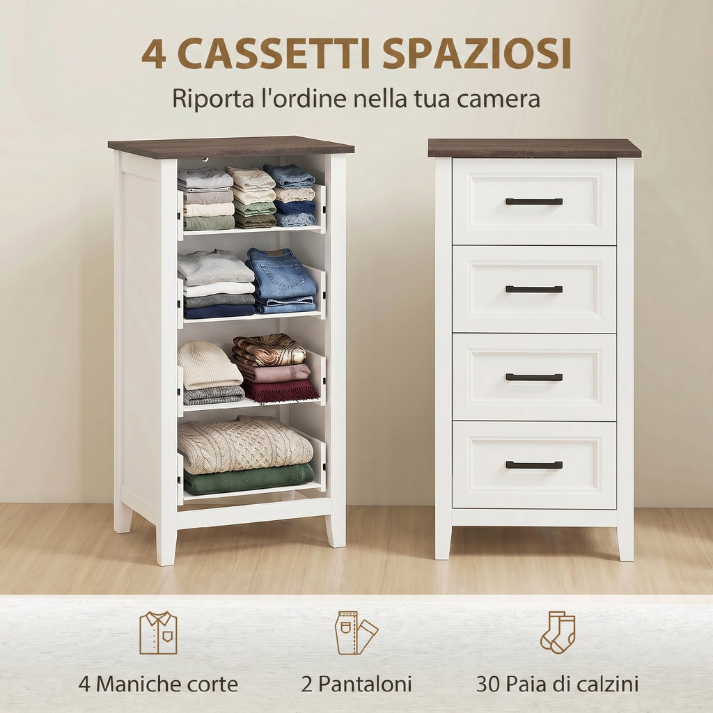 HOMCOM Chest of Drawers with 4 Drawers, Tall Unit for Bedroom and Living Room