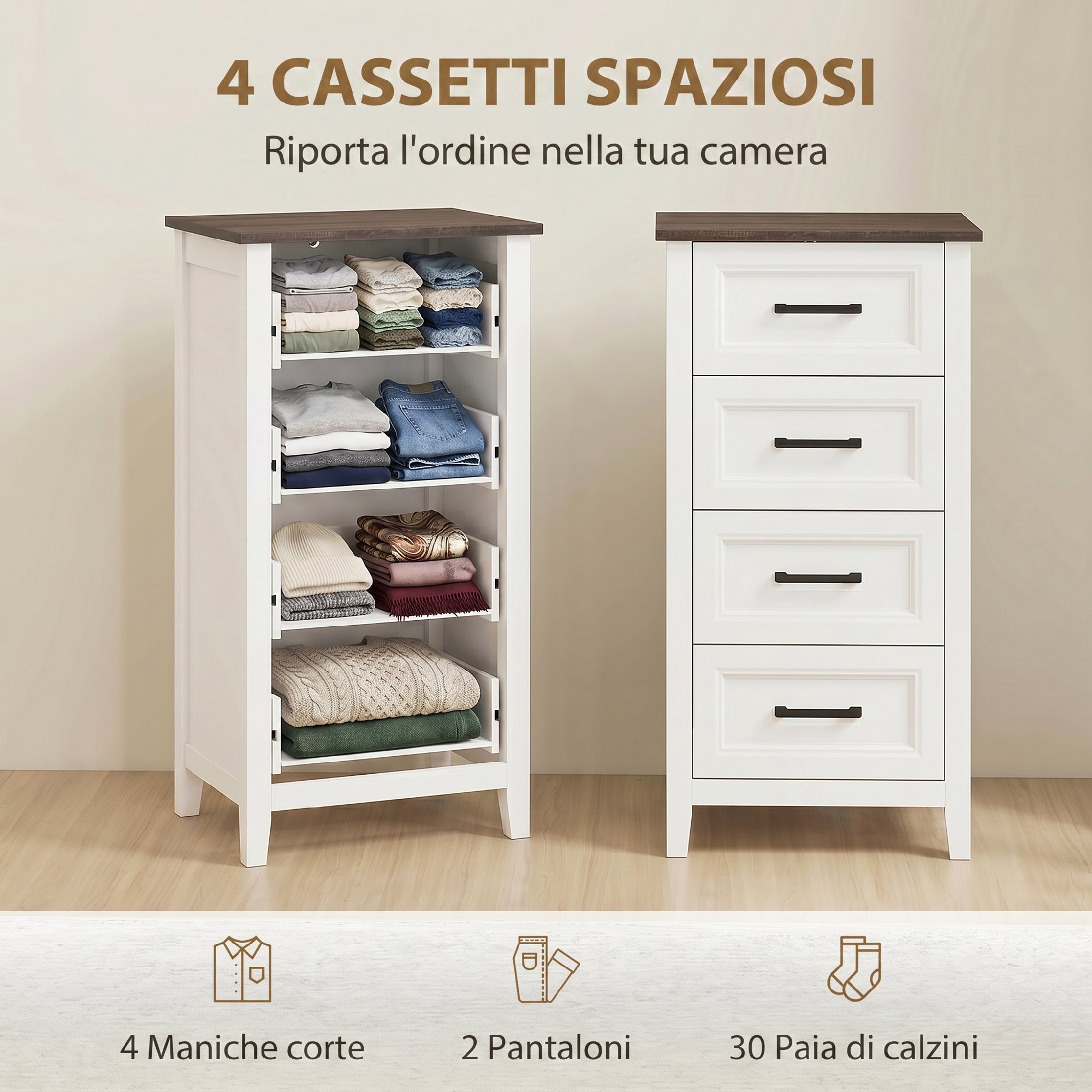 HOMCOM Chest of Drawers with 4 Drawers, Tall Unit for Bedroom and Living Room